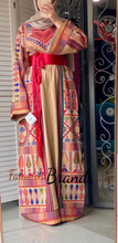 Trendy Beige Majdalawi Fabric Thob with Colorful Embroidery