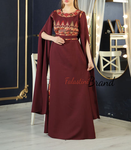Elegant Burgundy Lady Embroidered Dress