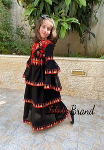 Little Girls Black and Red Ruffled Embroidered Spanish Like Dress