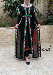 Palestinian Flag Lite Georgette Embroidered Long Vest Abaya