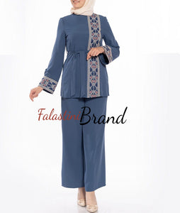 Elegant Blue Embroidered Suit