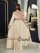 Stylish Beige Shoulder Details Embroidered Dress