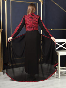 Amazing Palestinian Black and Red Embroidered Jumpsuit With Back Skirt