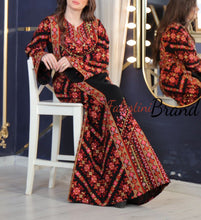 Amazing Black & Red Palestinian Embroidered Thobe Dress With Astonishing Embroidery
