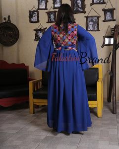 Blue Floral Embroidered 2 Pieces Dress