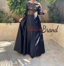 Black Floral Cloche Satin Embroidered Dress