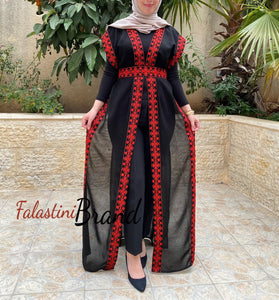 Lite Black Georgette Embroidered Long Vest Abaya