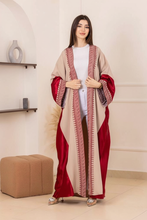 Elegant Beige With Red Bisht with Palestinian Embroidery and Satin Details