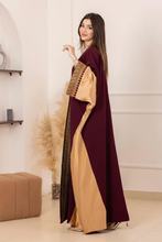 Elegant Burgundy With Gold Bisht with Palestinian Embroidery and Satin Details - Side View