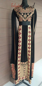 Stunning black And Beige Embroidery Royal Sleeve Palestinian Embroidered Dress