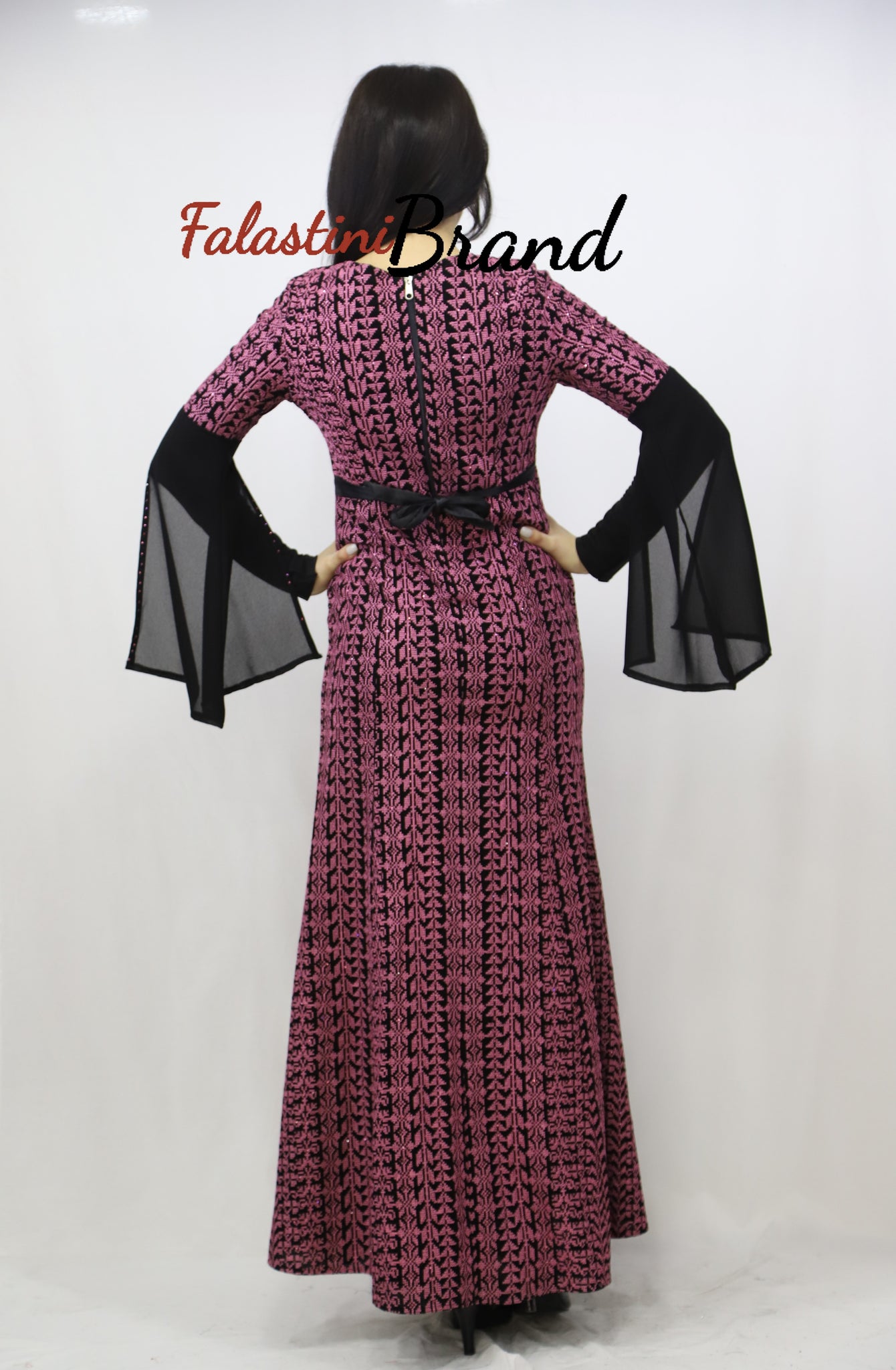 Stylish Fish Cut Black and Pink Palestinian Embroidered Dress Stylish Fish Cut Black and Pink Palestinian Embroidered Dress