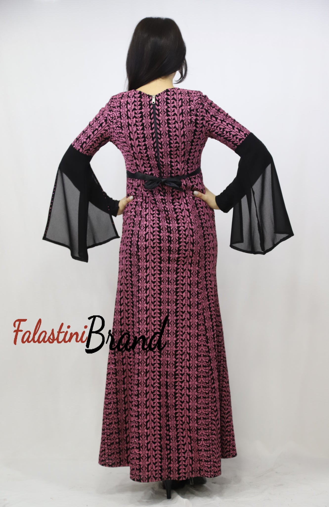 Stylish Fish Cut Black and Pink Palestinian Embroidered Dress Stylish Fish Cut Black and Pink Palestinian Embroidered Dress