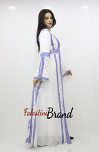 Two Pieces Amazing White And blue Palestinian Embroidered Dress