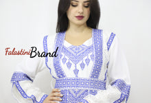 Two Pieces Amazing White And blue Palestinian Embroidered Dress