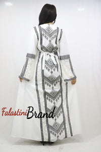 Two Pieces Amazing White And Black Palestinian Embroidered Dress