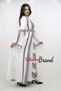 Two Pieces Amazing White And purple Palestinian Embroidered Dress