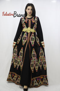 2 Pieces Black Kaftan Dress with Multicolored Embroidery