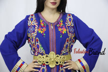 2 Pieces Blue Kaftan Dress with Multicolored Embroidery