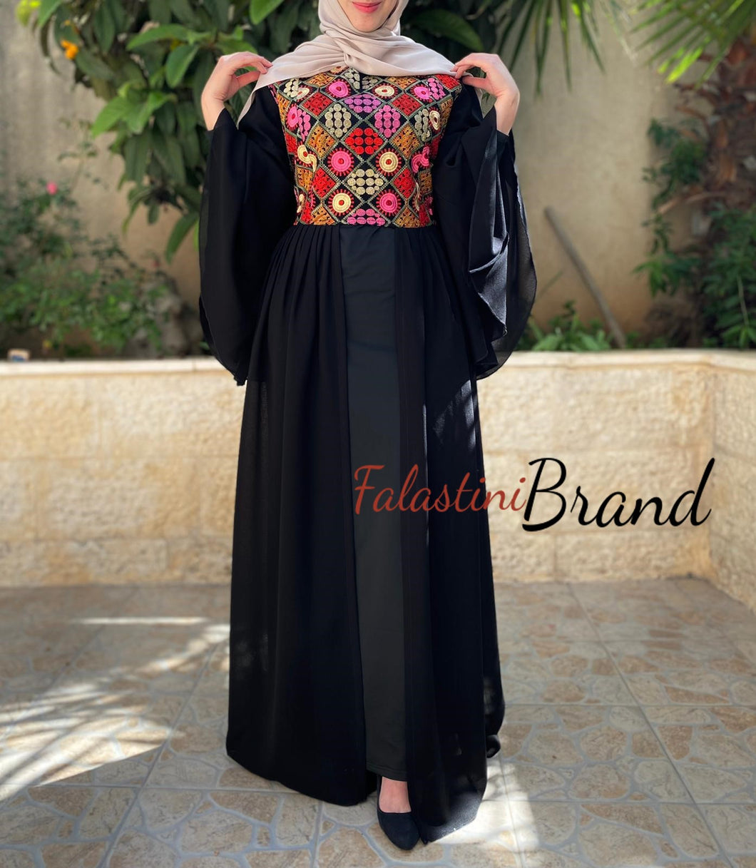 Black Floral Embroidered 2 Pieces Dress