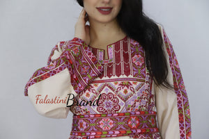 Charming Palestinian Embroidered White And Red Thobe Dress Palestinian Embroidery