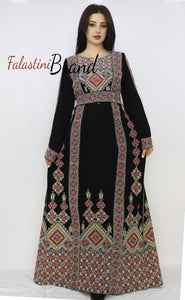 Unique Diamond Silver Embroidered Palestinian Dress