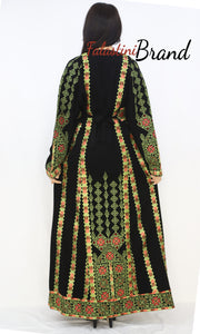 Black and Green Floral Palestinian Embroidered Thobe