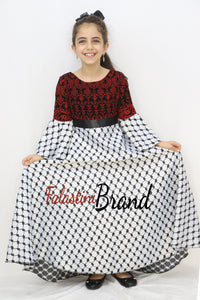 Little Girl Kuffeye Palestinian Red Embroidered White Dress