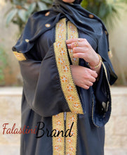 Inash Royal Black Sheer Hand Made Abaya with Golden Embroidery