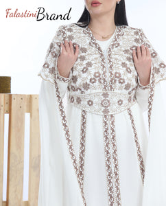 Gorgeous 2 Pieces White Royal Abaya With Stylish Embroidery