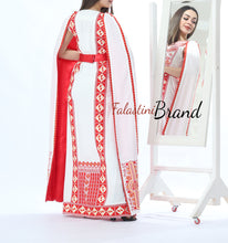 Stunning White And Red Royal Sleeve Palestinian Embroidered Dress