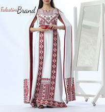 Stunning White And Burgundy Royal Sleeve Palestinian Embroidered Dress