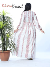 Stunning Multi Lines White And Red Palestinian Embroidered Thobe Dress Palestinian Design And Embroidery