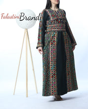 Amazing Dark Green Manajil Palestinian Embroidered Thobe Dress With Astonishing Embroidery