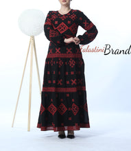 Stunning Black And Red Cloche Long Dress Palestinian Embroidery