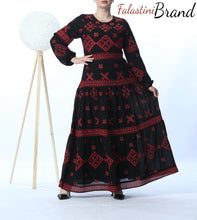 Stunning Black And Red Cloche Long Dress Palestinian Embroidery