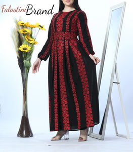 Stunning Multi Lines Black And Red Palestinian Embroidered Thobe Dress Palestinian Design And Embroidery