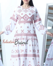 Stunning White And Red Cloche Long Dress Palestinian Embroidery
