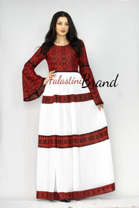 Stunning Off-White Cloche Long Dress Palestinian Embroidery