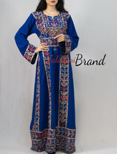 Classy Royal Blue Palestinian Embroidered Thobe Dress With Multicolored Embroidery
