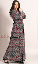 Amazing Metallic Silver Threads Palestinian Embroidered Thobe Dress Long Sleeve