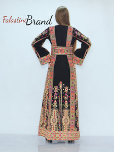 Amazing Black Malak Palestinian Embroidered Thobe Dress With Astonishing Embroidery