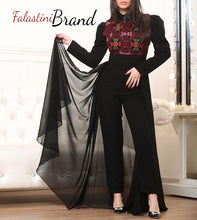 Stylish Black Jumpsuit Dress Floral Palestinian Embroidery