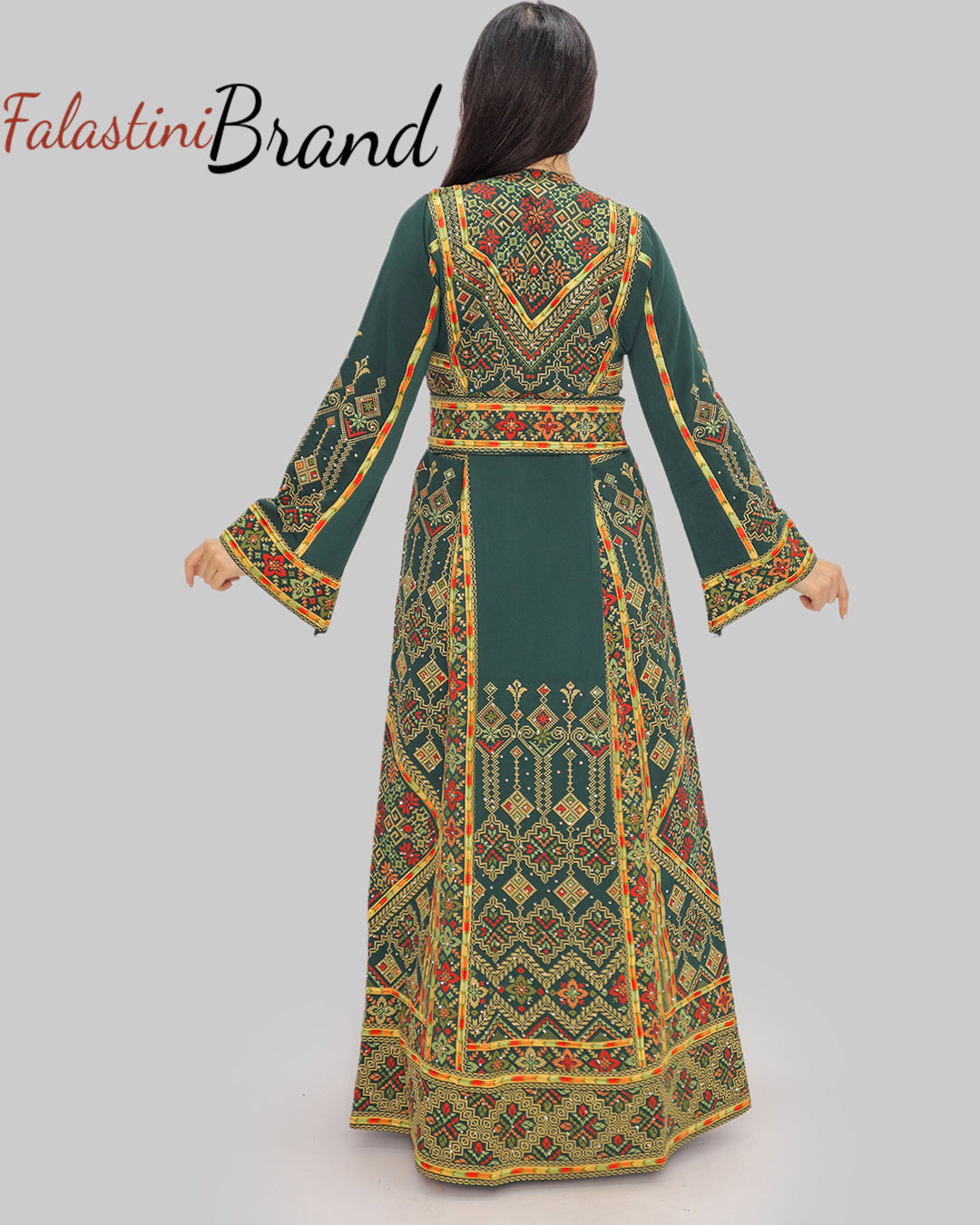 Amazing Green Palestinian Embroidered Thobe Dress With Astonishing Embroidery 48/50 (XXXL) Amazing Green Palestinian Embroidered Thobe Dress With Astonishing Embroidery 48/50 (XXXL)