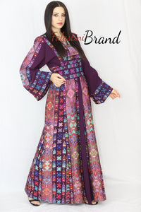 Wonderful Purple Full Details Palestinian Embroidered Dress With Satin
