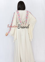 Stylish Cream Color Red Stripes Palestinian Embroidered Dress Thobe