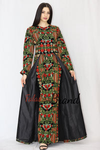 Stylish Green Floral Palestinian Embroidered Dress