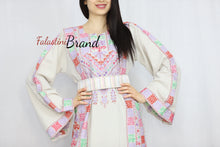 Elegant Cream Color Purple Palestinian Embroidered Dress Thobe