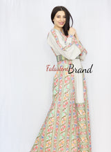 Elegant Cream Color Waves Palestinian Embroidered Dress Thobe