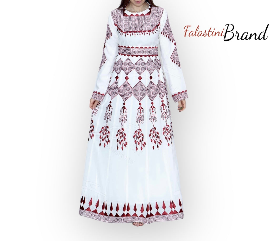 Wonderful White and Burgundy Embroidered Dress