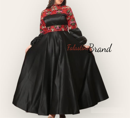 Amazing Buff Hands Black Cloche Satin Embroidered Dress